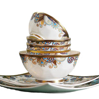 AOOKMIYA Bone China Tableware Set Combination Bowl Plate Light Luxury Embossed Gold Plate Set