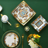 AOOKMIYA Bone China Tableware Set Combination Bowl Plate Light Luxury Embossed Gold Plate Set