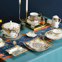 AOOKMIYA Bone China Tableware Set Combination Bowl Plate Light Luxury Embossed Gold Plate Set