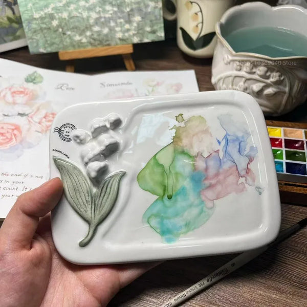 Cartoon ceramic palette watercolor palette oil painting Chinese painting  paint white porcelain palette for art painting supplies