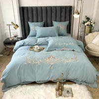 Chic Gold Embroidery Duvet Cover set Luxury Brushed Cotton Soft Warm Bedding set Bed sheet set Pillow shams Comforter Cover set