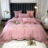 Chic Gold Embroidery Duvet Cover set Luxury Brushed Cotton Soft Warm Bedding set Bed sheet set Pillow shams Comforter Cover set