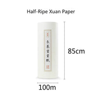 Chinese Calligraphy Paper Antique Method Handmade Bamboo Pulp 100m Long Roll Paper Calligraphy Painting Half-Rice Xuan Paper