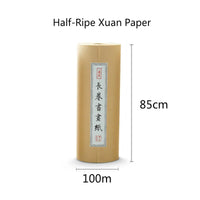 Chinese Calligraphy Paper Antique Method Handmade Bamboo Pulp 100m Long Roll Paper Calligraphy Painting Half-Rice Xuan Paper