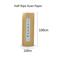 Chinese Calligraphy Paper Antique Method Handmade Bamboo Pulp 100m Long Roll Paper Calligraphy Painting Half-Rice Xuan Paper