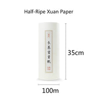 Chinese Calligraphy Paper Antique Method Handmade Bamboo Pulp 100m Long Roll Paper Calligraphy Painting Half-Rice Xuan Paper