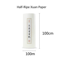 Chinese Calligraphy Paper Antique Method Handmade Bamboo Pulp 100m Long Roll Paper Calligraphy Painting Half-Rice Xuan Paper