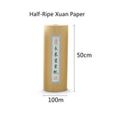 Chinese Calligraphy Paper Antique Method Handmade Bamboo Pulp 100m Long Roll Paper Calligraphy Painting Half-Rice Xuan Paper