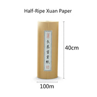 Chinese Calligraphy Paper Antique Method Handmade Bamboo Pulp 100m Long Roll Paper Calligraphy Painting Half-Rice Xuan Paper