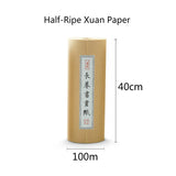 Chinese Calligraphy Paper Antique Method Handmade Bamboo Pulp 100m Long Roll Paper Calligraphy Painting Half-Rice Xuan Paper