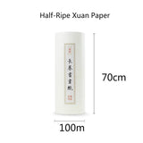 Chinese Calligraphy Paper Antique Method Handmade Bamboo Pulp 100m Long Roll Paper Calligraphy Painting Half-Rice Xuan Paper