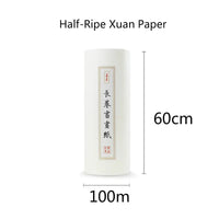 Chinese Calligraphy Paper Antique Method Handmade Bamboo Pulp 100m Long Roll Paper Calligraphy Painting Half-Rice Xuan Paper