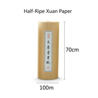 Chinese Calligraphy Paper Antique Method Handmade Bamboo Pulp 100m Long Roll Paper Calligraphy Painting Half-Rice Xuan Paper