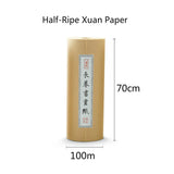 Chinese Calligraphy Paper Antique Method Handmade Bamboo Pulp 100m Long Roll Paper Calligraphy Painting Half-Rice Xuan Paper