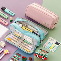 Color Angoo  Travel Stationery Pen Canvas Pencil Pouch Sided Case Double School Bag Storage Macaron Special Pocket Dual