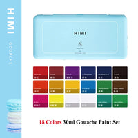 Conjunto de Pintura Guache Aquarela Pastel HIMI, Kit Pintura Artista, Iniciantes Profissionais, Aquarela, 18 24 Cores, 30ml Capacidade