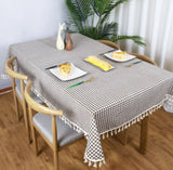 Cotton linen small check tablecloth tassel lace thickened simple pastoral style tea table table student tablecloth