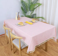 Cotton linen small check tablecloth tassel lace thickened simple pastoral style tea table table student tablecloth