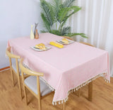 Cotton linen small check tablecloth tassel lace thickened simple pastoral style tea table table student tablecloth