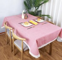 Cotton linen small check tablecloth tassel lace thickened simple pastoral style tea table table student tablecloth