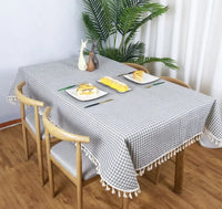 Cotton linen small check tablecloth tassel lace thickened simple pastoral style tea table table student tablecloth
