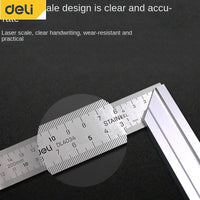 DELI  90 Degree Angle Ruler Stainless Steel L Shape Ruler Double Sided Ruler Measuring Tool Metal Straight Woodworking Tools