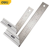 DELI  90 Degree Angle Ruler Stainless Steel L Shape Ruler Double Sided Ruler Measuring Tool Metal Straight Woodworking Tools