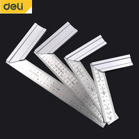 DELI  90 Degree Angle Ruler Stainless Steel L Shape Ruler Double Sided Ruler Measuring Tool Metal Straight Woodworking Tools