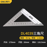 DELI  90 Degree Angle Ruler Stainless Steel L Shape Ruler Double Sided Ruler Measuring Tool Metal Straight Woodworking Tools