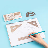 DELI Aluminum Drafting Set 4 PCS Ruler Set for School Straight Ruler Triangular Protractor Stationery