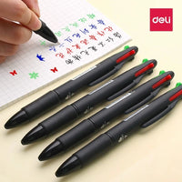 DELI Color Ballpoint Pen 3PCS/Lot Blue Black Red Green 4 In 1 Colorful Ball Pens 0.7mm Ink Refill School Office Stationery