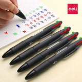 DELI Color Ballpoint Pen 3PCS/Lot Blue Black Red Green 4 In 1 Colorful Ball Pens 0.7mm Ink Refill School Office Stationery