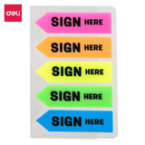 DELI PP Index Tabs Sign Here Marker 20*5 Sheets per Bag Color Sticker Dividers Adhesive Office Supplies Self Sitcky Notepads