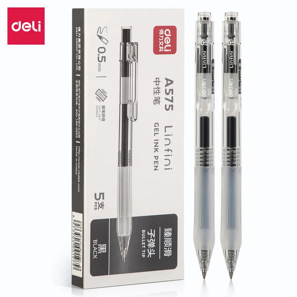 DELI Retractable Gel Ink Pens Black Blue Bullet Tip Office Writing