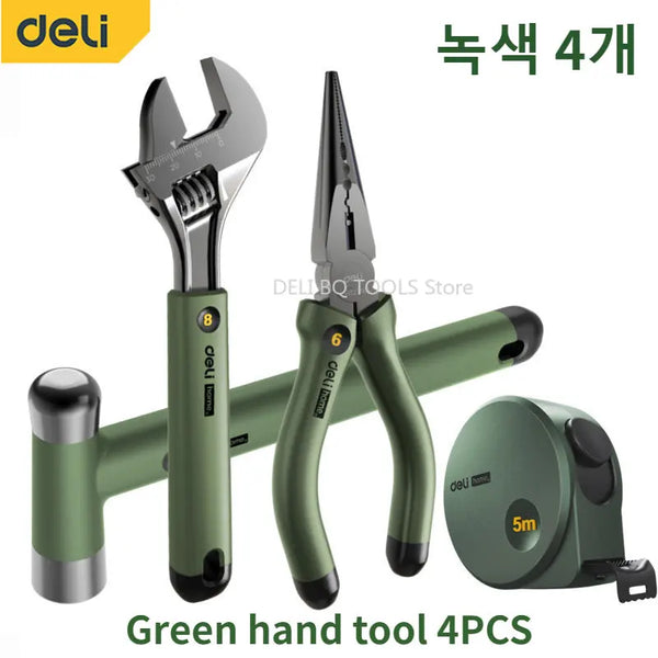 DELI green 2/8 Pcs Multitool Sets Installation Nail Hammer Tape Measuring Home Wrench/Pliers/screwdriver Hand Repair Tools Kits