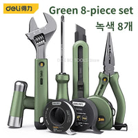 DELI green 2/8 Pcs Multitool Sets Installation Nail Hammer Tape Measuring Home Wrench/Pliers/screwdriver Hand Repair Tools Kits