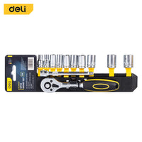 Deli 1/4 " Ratchet Wrench Tool Set Socket Set Chrome Steel Vanadium 12Pcs 5-14mm Socket Bicycle Car Repair Spanner Hand Tool