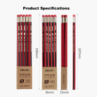 Deli 10pcs/lot Wooden Pencil HB 2B with Eraser Pencil Student Writing Drawing Pencils Stationery Supplies