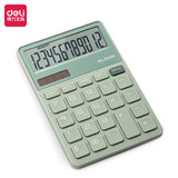 Deli 12-digit Electronic Calculator Home Office Desktop Calculator Student Supplies Financial Tools Coin Cell + Solar Calculator