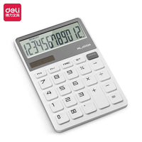 Deli 12-digit Electronic Calculator Home Office Desktop Calculator Student Supplies Financial Tools Coin Cell + Solar Calculator