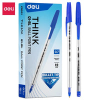 Deli 12PCS/Box Ball Point Pen 0.7mm Black/Blue Ink Smooth Writing Office Supply EQ1-BK EQ1-BL EQ1-C