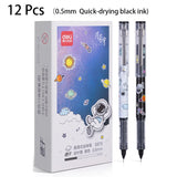 Deli 12Pcs 0.5mm Quick Dry Black Ink Gel Pen Tube Straight Liquid Rollerball Office Supplies Signature Pen for School Student