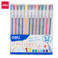 Deli 12pcs Set High Quality Color Gel Pen Writing Neutral Pen Rollerball Pen 0.5mm Bullet Blue Ink Signature Pen Ballpoint