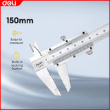 Deli 150mm Vernier Caliper Manual Micrometer Stainless Steel Calipers 0-150mm Sliding Gauge Measuring Tool  Woodworking Tools