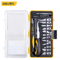 Deli 16Pcs SK5 Steel Portable Knife Set Kits Blade Knife Handle Repair Tool Set DIY Wood Carving Woodworking Cutting Hand Tools