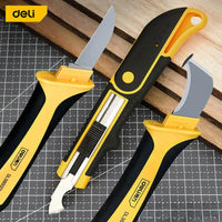 Deli 1Pcs Electrician Knife Cable Stripping Knife Wire Stripper Straight Curved Hook Fixed Blade Knives Cable Cutter Hand Tools