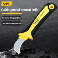 Deli 1Pcs Electrician Knife Cable Stripping Knife Wire Stripper Straight Curved Hook Fixed Blade Knives Cable Cutter Hand Tools