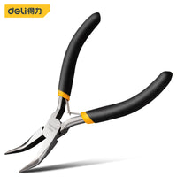 Deli 1Pcs Portable Durable Carbon Steel Forging Jewellery Pliers Light Weight Mini Pliers Hand Tools Round Flat Long Nose Pliers