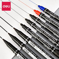 Deli 3/9/12pcs Twin Tip Permanent Marker Pen Set Fine Point Waterproof Ink Thin Nib Crude Nib Black Ink 0.5mm-2mm Fine Color