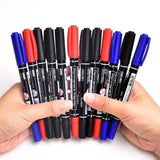 Deli 3/9/12pcs Twin Tip Permanent Marker Pen Set Fine Point Waterproof Ink Thin Nib Crude Nib Black Ink 0.5mm-2mm Fine Color